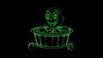 Neon frame effect, Laundry Basket For laundry activities on black background video
