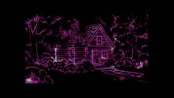 Neon frame effect, House A simple outline of a home on black background video