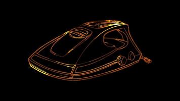 Neon frame effect, Iron For ironing clothes on black background video
