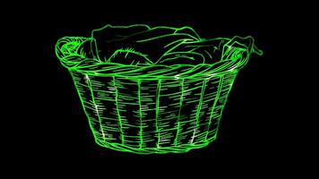 Neon frame effect, Laundry Basket For laundry activities on black background video