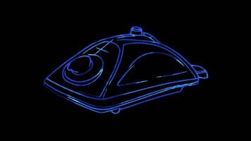 Neon frame effect, Iron For ironing clothes on black background video