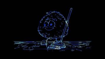 Neon frame effect, Broom For cleaning tasks on black background video