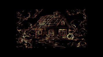 Neon frame effect, House A simple outline of a home on black background video