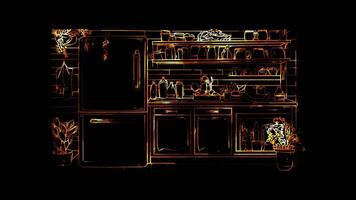Neon frame effect, Refrigerator For food storage on black background video