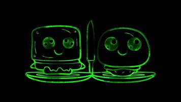 Neon frame effect, Fork and Knife Symbolizing meal preparation on black background video