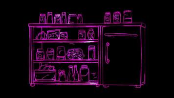 Neon frame effect, Refrigerator For food storage on black background video