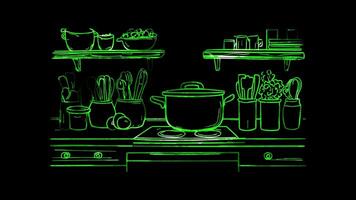 Neon frame effect, Cooking Pot For cooking and food preparation tasks on black background video