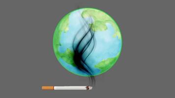 cigarette and earth globe. Animation of burning planet from the effects of global warming. video