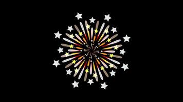 rotating firework with stars animation on black background. video