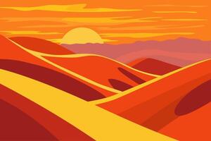 Sunset Over Rolling Desert Sand Dunes vector