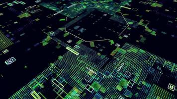 Digital circuit board background animation, particle cyberspace connection suitable for illustration of data transfer, motherboard lines, future technology, and computer processors. video