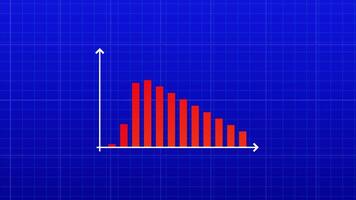 Animated bar chart going down, animated stock chart falling in dark blue background, suitable for illustrations of decreasing income, losses, lost profits, business bankruptcy and stock decline. video