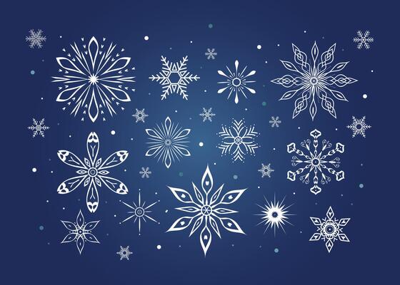 Set of snowflakes. Circular elaborate snowflakes for design, decoration, printing. Winter stickers elements