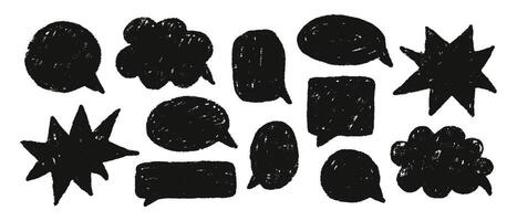Black set of speech bubbles. Hand drawn chalk various forms of windows, clouds for chat, messages. elements for text on a white backgroun vector