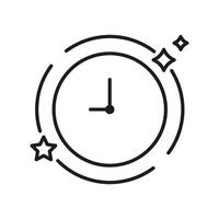 Clock With Stars Line Icon. Time And Night Sky Elements Outline Sign. Nighttime Clock With Cosmic Symbols. Editable Stroke. Isolated Illustration vector