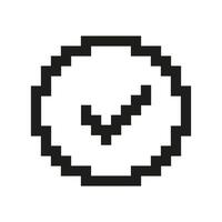 Pixel Art Checkmark In Circle Icon. Pixelated Checkmark Inside, Symbol Of Approval Or Completion. Isolated Illustration vector