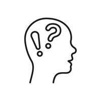 Human Head With Exclamation And Question Mark Line Icon. Thoughtful Mind And Curiosity Outline Symbol. Mental State Of Surprise And Inquiry. Editable Stroke. Isolated Illustration vector