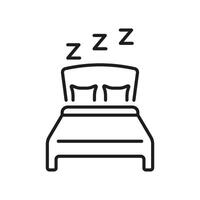 Double Bed With ZZZ Line Icon. Cozy Bed With Pillows And Blanket Outline Symbol. Restful Sleeping Place. Editable Stroke. Isolated Illustration vector