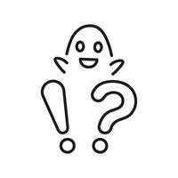 Happy Ghost With Exclamation And Question Mark Line Icon. Surprised And Curious Character. Editable Stroke. Isolated Illustration vector