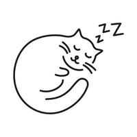 Sleeping Cat with ZZZ Line Icon. Peaceful Pet Rest and Night Nap Outline Symbol. Curled Up Cat, Restful Pet Nap. Editable Stroke. Isolated Illustration vector