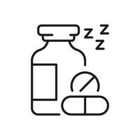 Sleep Medication Bottle And Pills Line Icon. Nighttime Medicine With ZZZ Outline Symbol. Nighttime Remedy . Editable Stroke. Isolated Illustration vector
