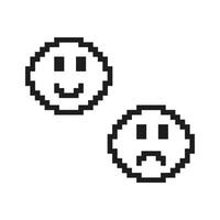 Happy and Sad Faces Pixelated Icon. Pixel Art of Positive and Negative Emotions. Feedback or Mood Symbol. Isolated Illustration vector