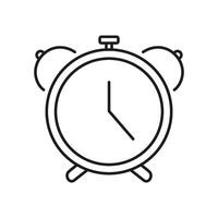 Traditional Alarm Clock Line Icon. Morning Wake Up Timer Outline Symbol. Classic Alarm Clock, Time Reminder. Timekeeping and Wake Up Device. Editable Stroke. Isolated Illustration vector