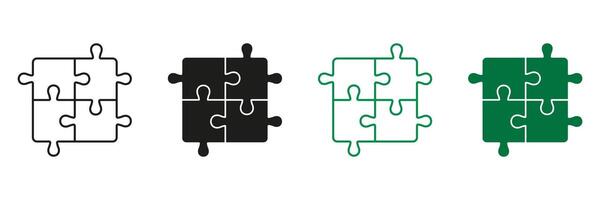 Square Puzzle. Logic Game, Teamwork, Idea Concept. Solution, Challenge, Combination Line and Silhouette Icon Set. Editable Stroke. Isolated Illustration vector