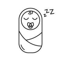 Swaddled Baby with Pacifier Sleeping Line Icon. Newborn Rest and Sleep Outline Symbol. Peaceful Newborn with Pacifier. Bedtime Rest for Baby. Editable Stroke. Isolated Illustration vector