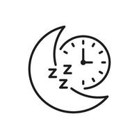 Crescent Moon And Clock Line Icon. Sleep Time Concept With ZZZ Outline Symbol. Bedtime Reminder. Editable Stroke. Isolated Illustration vector