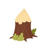 Stump. A nibbled tree trunk. Cartoon drawing of part of tree isolated on white background. Construction materials, forestry concept. vector