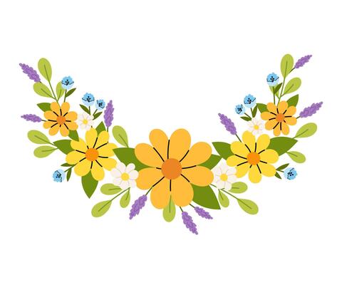 Colourful wreath of wild summer flowers. Colourful summer wreath, border or frame. Composition of wildflowers. For spring and summer designs, print, card, decor.