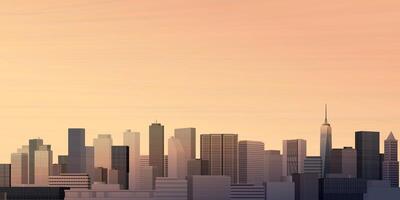 Skyscraper front view with sunset sky background graphic illustration have blank space. vector
