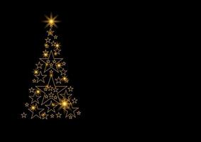 The Christmas tree with a golden shiny star on top on a black background. For banner, card, cover book and website. vector