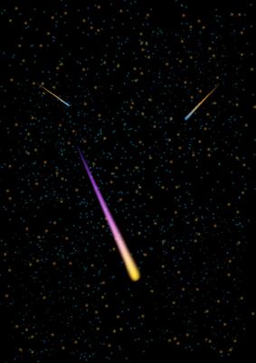 The night starry sky is full of shiny stars with comet on a dark background. Astronaut landscape.