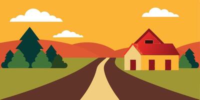 An illustration of a road and a house vector