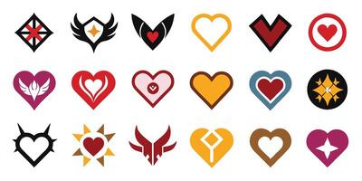 A set of different heart shaped symbols vector