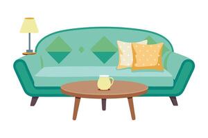 A couch and coffee table with a lamp vector