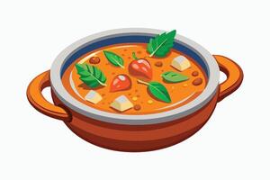 A bowl of soup with vegetables and cheese vector