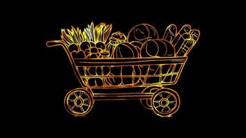Neon frame effect, Shopping Cart Symbolizing grocery shopping on black background video