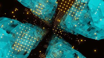 3D Big Data Digital blue-green Cube Square tunnel with Futuristic yellow Matrix. Seamless loop. video