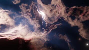 Traveling through Deep Space Nebula, beauty of universe, cloud of star. Side view. 3d render. video