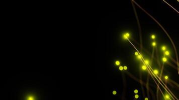 Abstract yellow orange particles Simulation. Glowing lines and light particles on dark background. 3d render. video
