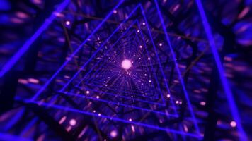 Triangle Neon tunnel. Futuristic sci-fi VJ Loop. Abstract background, 3d render. video