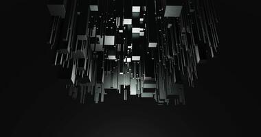 The structure of metal cubes moves down and forms a plane. 3D rendering. video