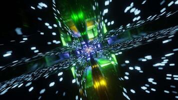 Flight through Square shaped Neon tunnel. Futuristic glow sci-fi VJ Loop. Abstract background, 3d render. video