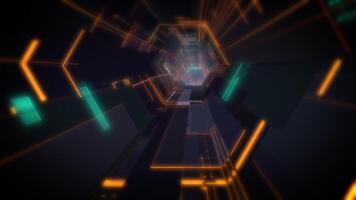 abstrato fundo com animação do voar dentro abstrato futurista túnel com néon claro. 4k 3d Renderização, desatado laço. video