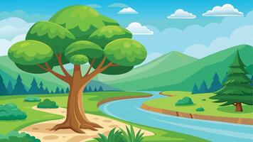 A cartoon illustration of a river and trees vector
