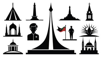 Various landmarks and buildings in black and white vector