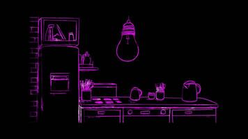 Neon frame effect, Light Bulb Represents home maintenance tasks on black background video